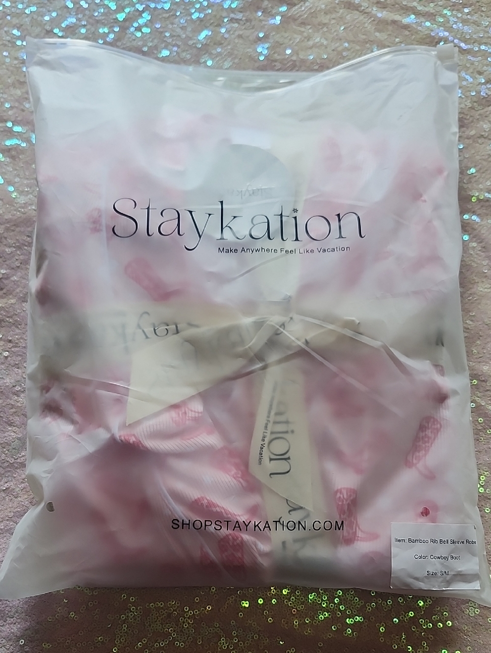 StayKation Pink Cowboy Boot Bamboo Rib Bell Sleeve Robe Small/Medium NWT!! - Picture 5 of 5